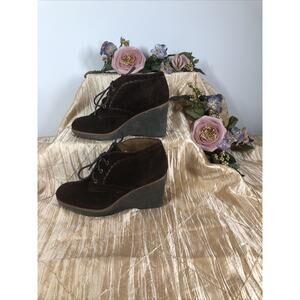 Naturalizer Kaitlyn Wedge Ankle Boots Womens Size 9M Brown Suede Lace Up Comfort